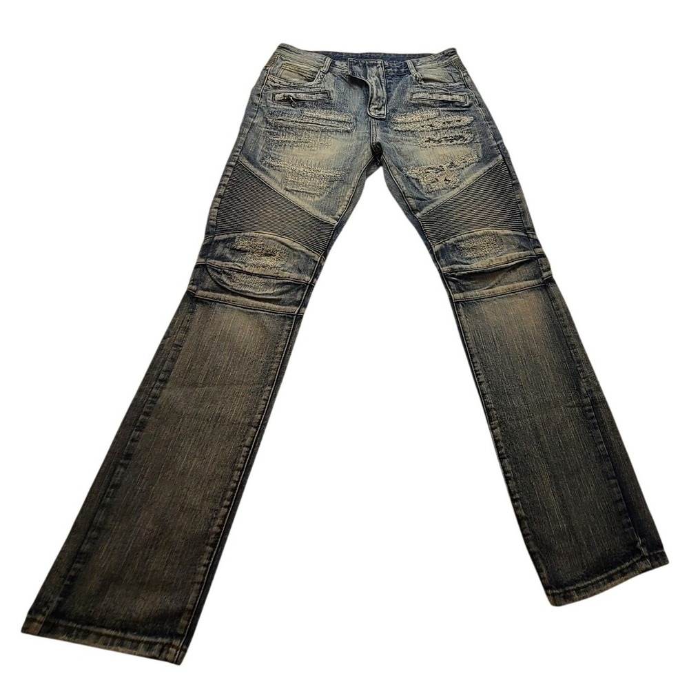 Balmain Paris Distressed Biker Jeans Light Wash Blue Moto Denim Men's 36‎ Casual